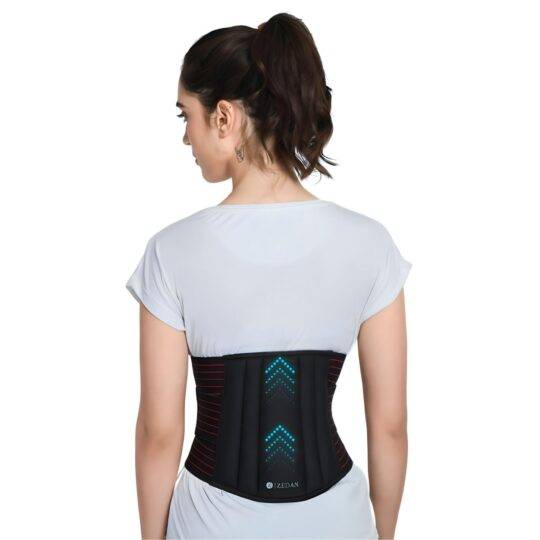 ZEDAN Cotton Lower Back Brace Support Lumbar Support Waist Belt for Back Pain Relief - Dual Adjustable Straps, Unisex (Black/Red)